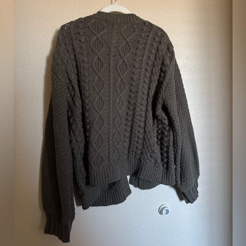Disturbia Nerthus Pom Pom Cable Knit Cardigan Sz XL in Green Chunky - Picture 9 of 10